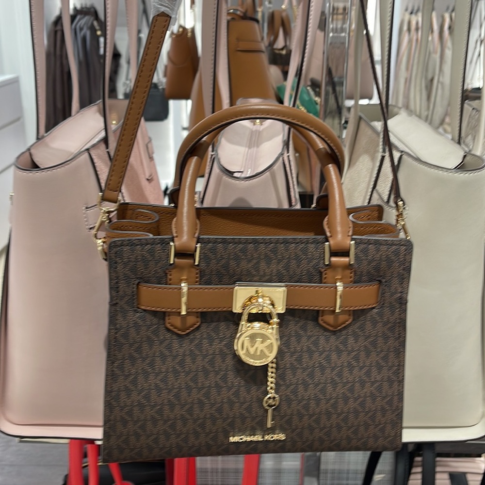 Michael Kors Small Hamilton Crock Leather Satchel Crossbody Brown - Picture 14 of 16